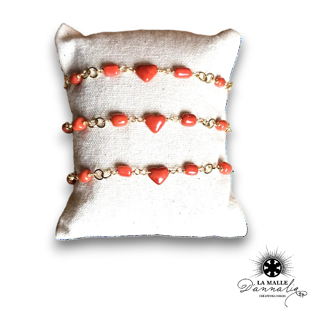 bracelet corail rouge coeur lamalledannalia