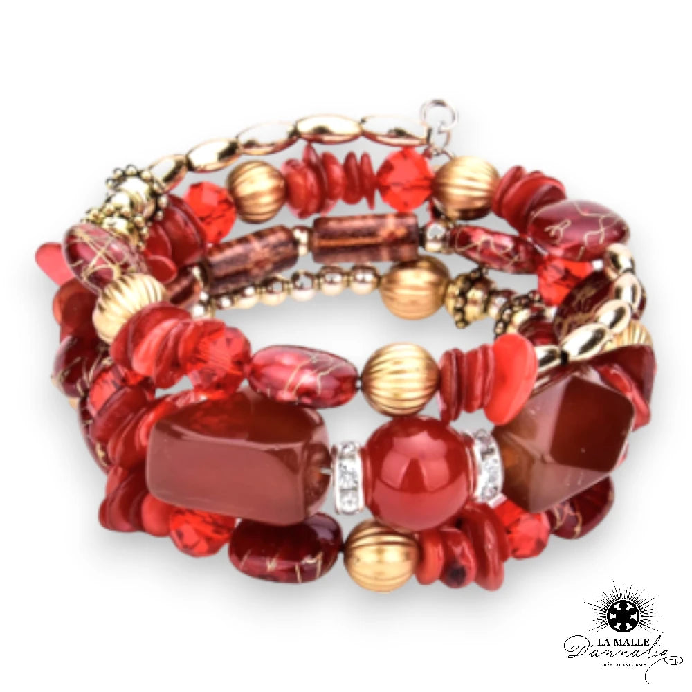 Bracelet fantaisie avec perles rouges