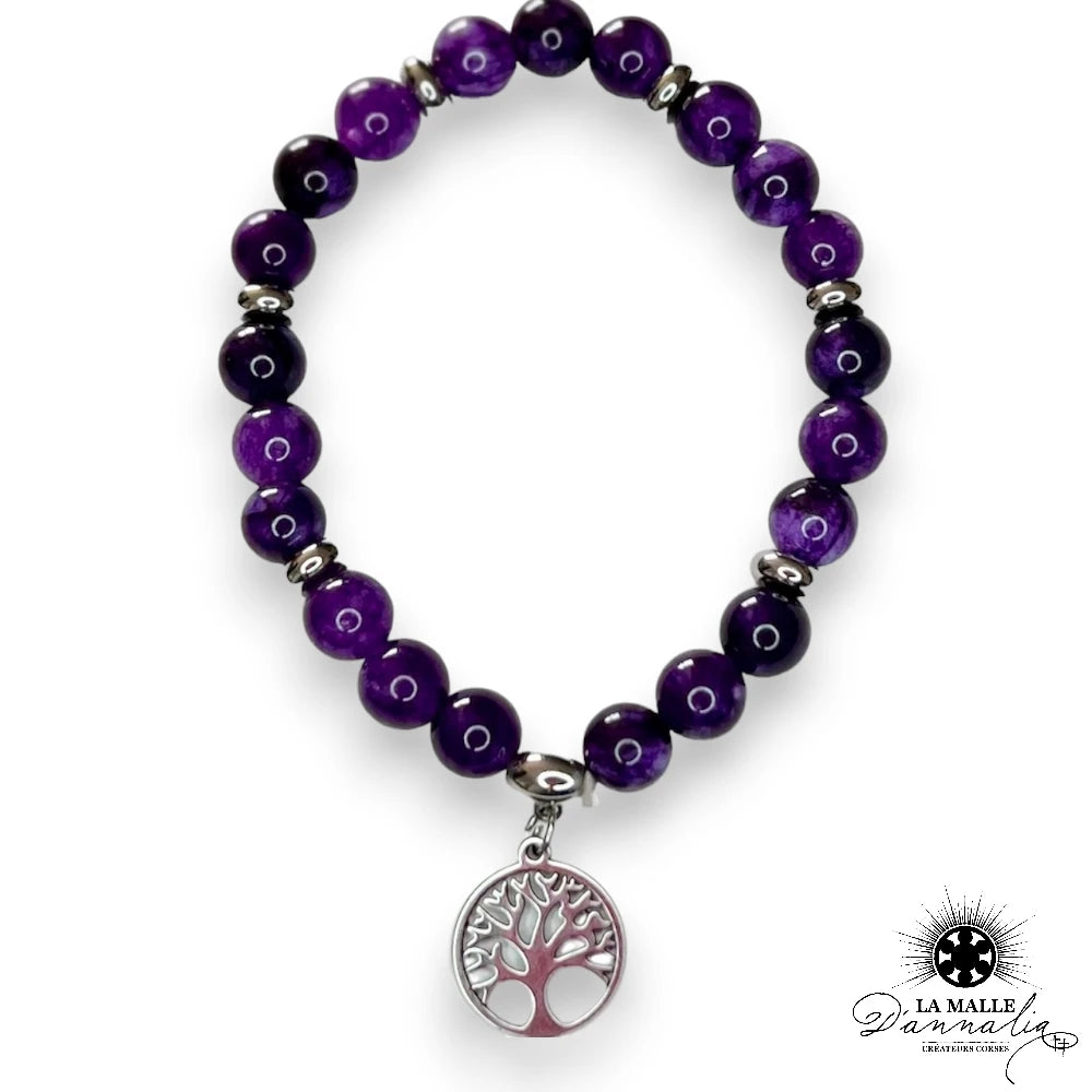 bracelet elastique amethyste arbre de vie lamalledannalia