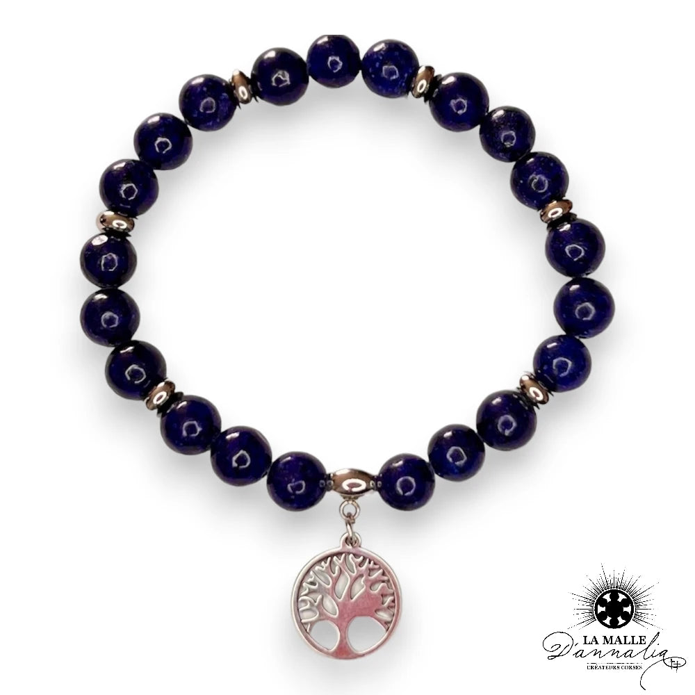 bracelet elastique lapis lazuli arbre de vie lamalledannalia