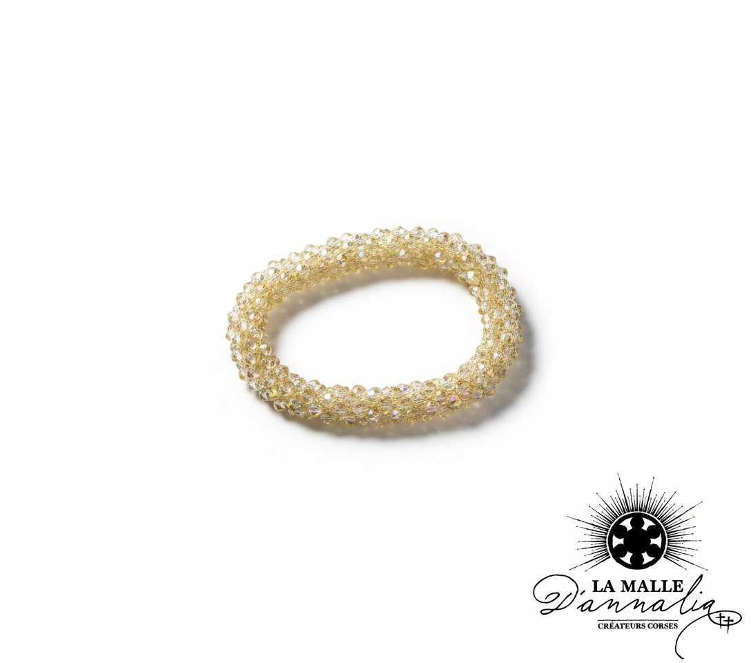 Bracelet perles dorées transparentes scintillantes lamalledannalia