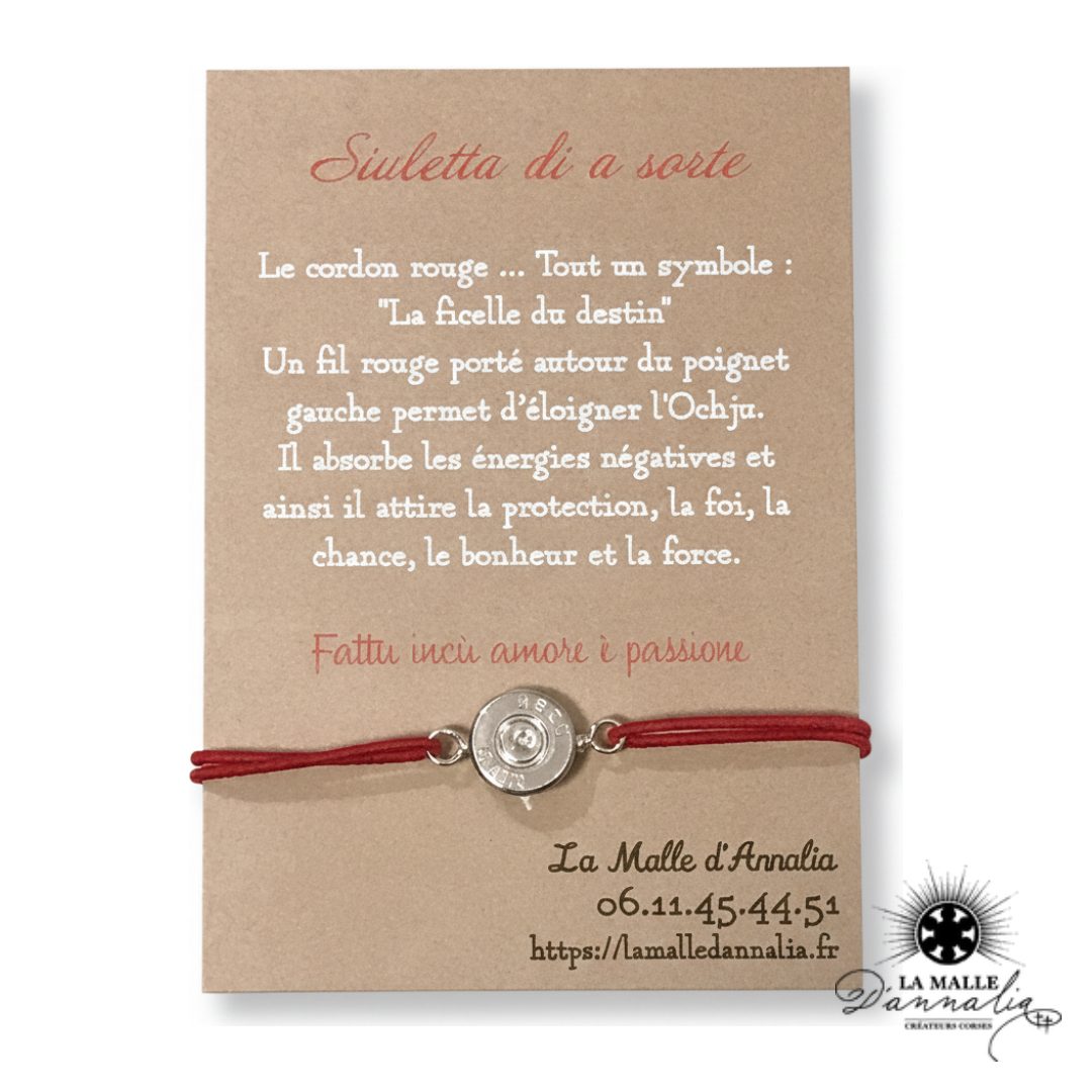 Bracelet Fil Rouge & Douille 45 Auto Plaquée — Artisanat Corse Fait Main Bastia