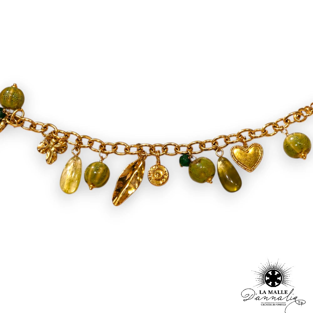 Bracelet Douille Vert Breloque Nature — Bijou Végétal Fait Main Corse