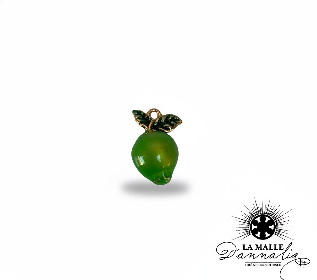 Pendentif breloque citron vert émaillée verte avec feuilles dorées lamalledannalia
