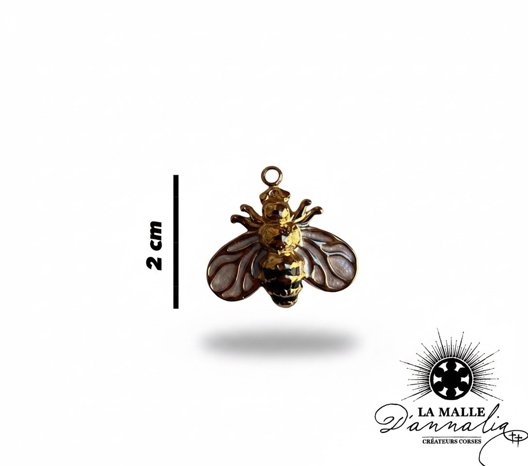Breloque abeille dorée et émaillée marron, taille 2 cm, pour bijoux fantaisie lamalledannalia
