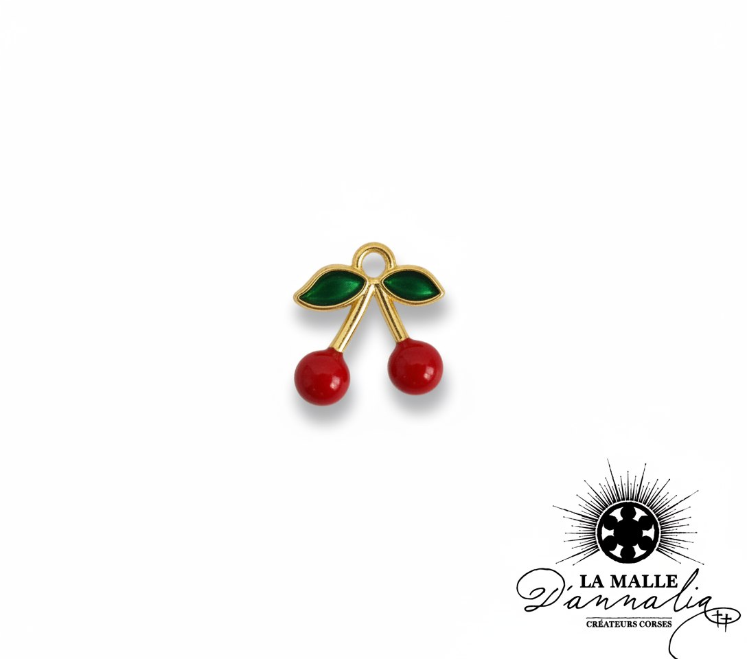 Pendentif dorée cerises émail rouge et vert pour bijoux fantaisie lamalledannalia
