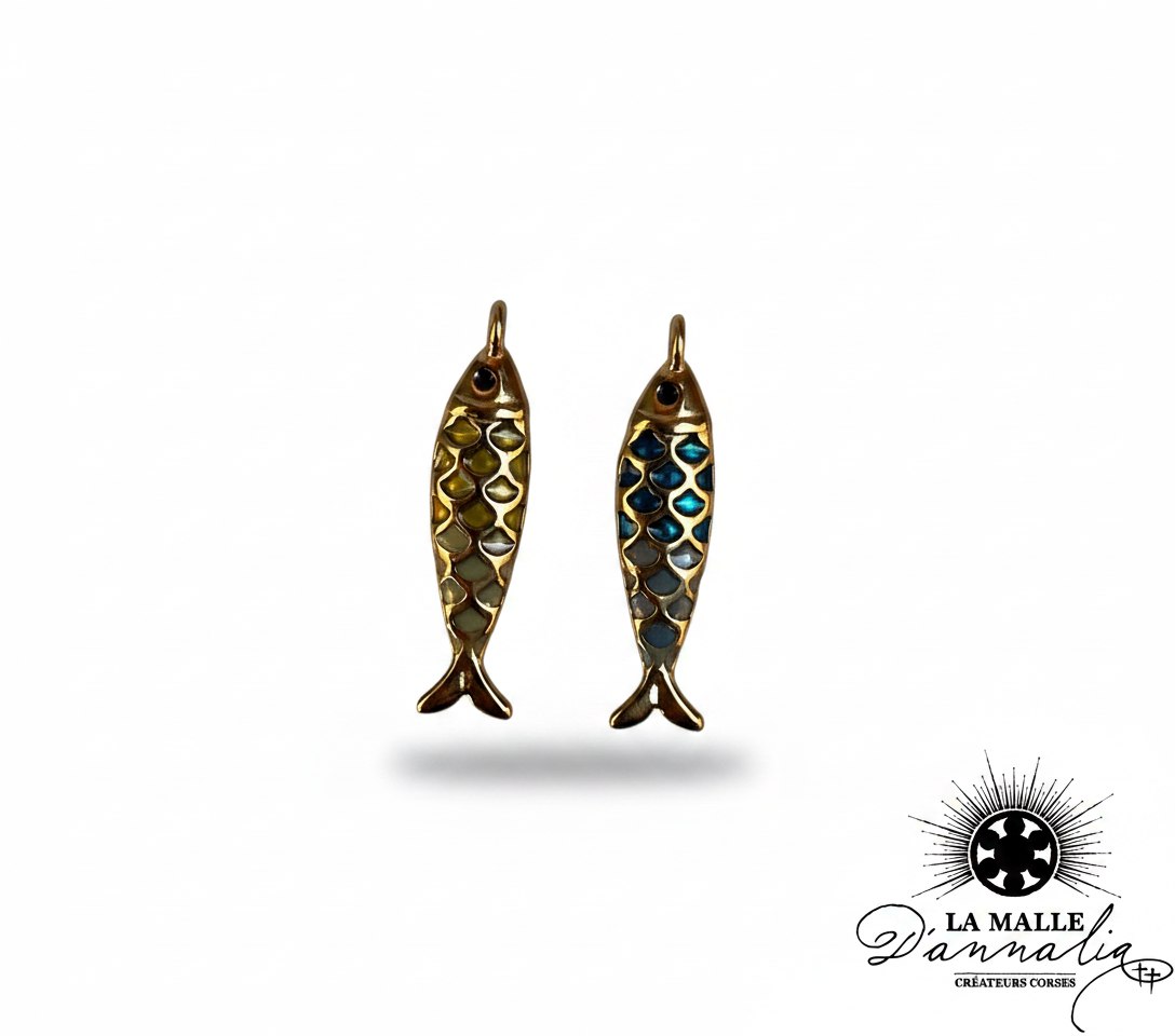 pendentif-poissons dorés émail vert et bleu lamalledannalia