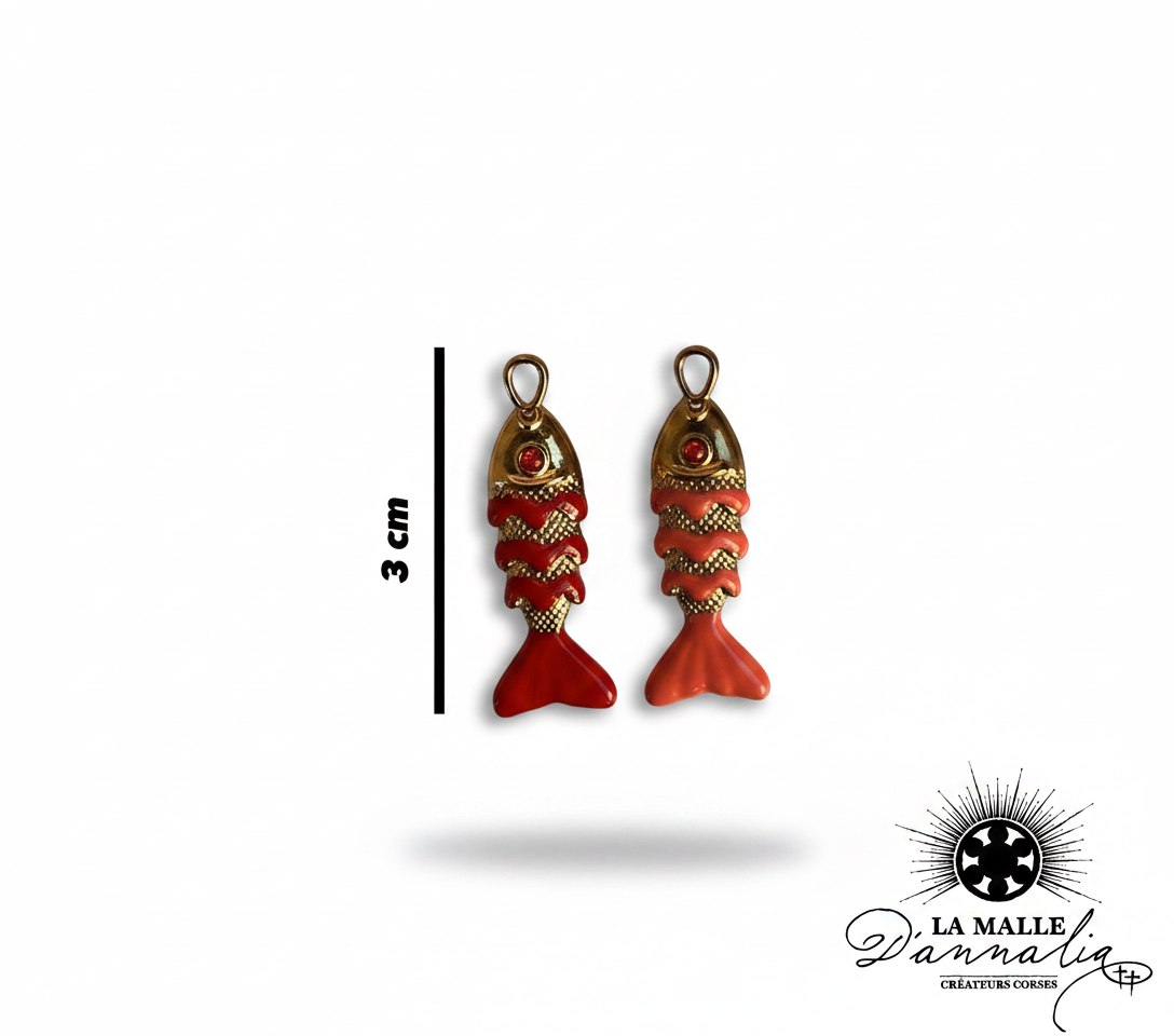 pendentifs poissons rouges et dorés de 3 cm avec œil strass lamalledannalia