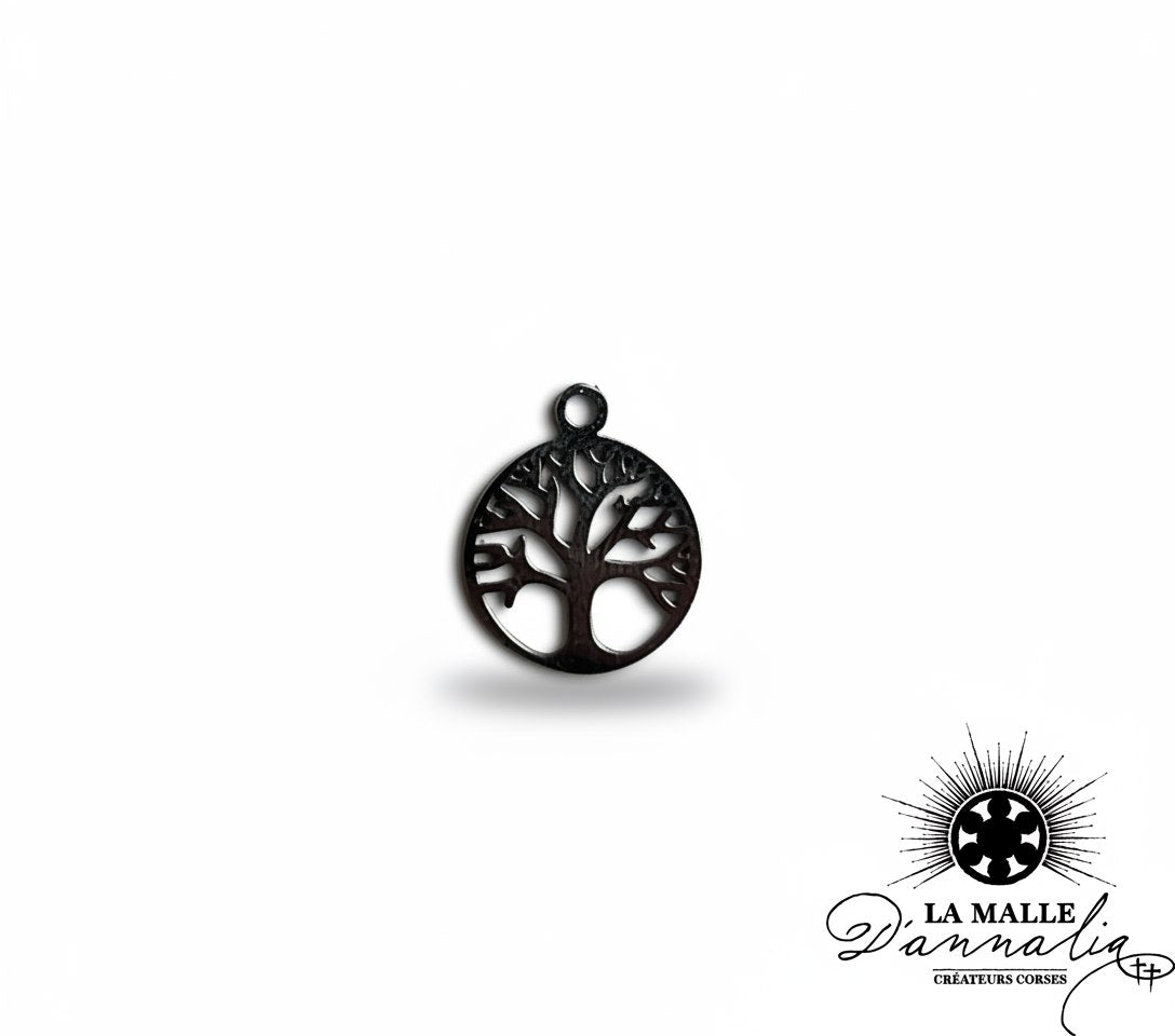 breloque ronde arbre de vie ajouré métal noir charm équilibre nature La Malle d'Annalia
