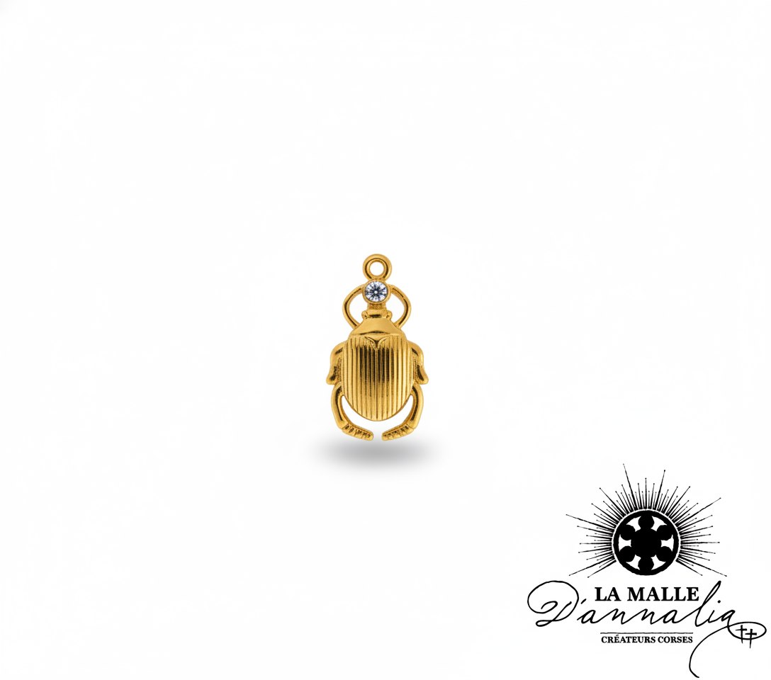 Breloque Scarabée Doré Strié Strass — Charm Renaissance
