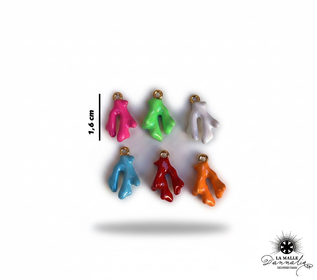charms corail émaillés colorés (rose, vert, blanc, bleu, rouge, orange) 1,6 cm lamalledannalia