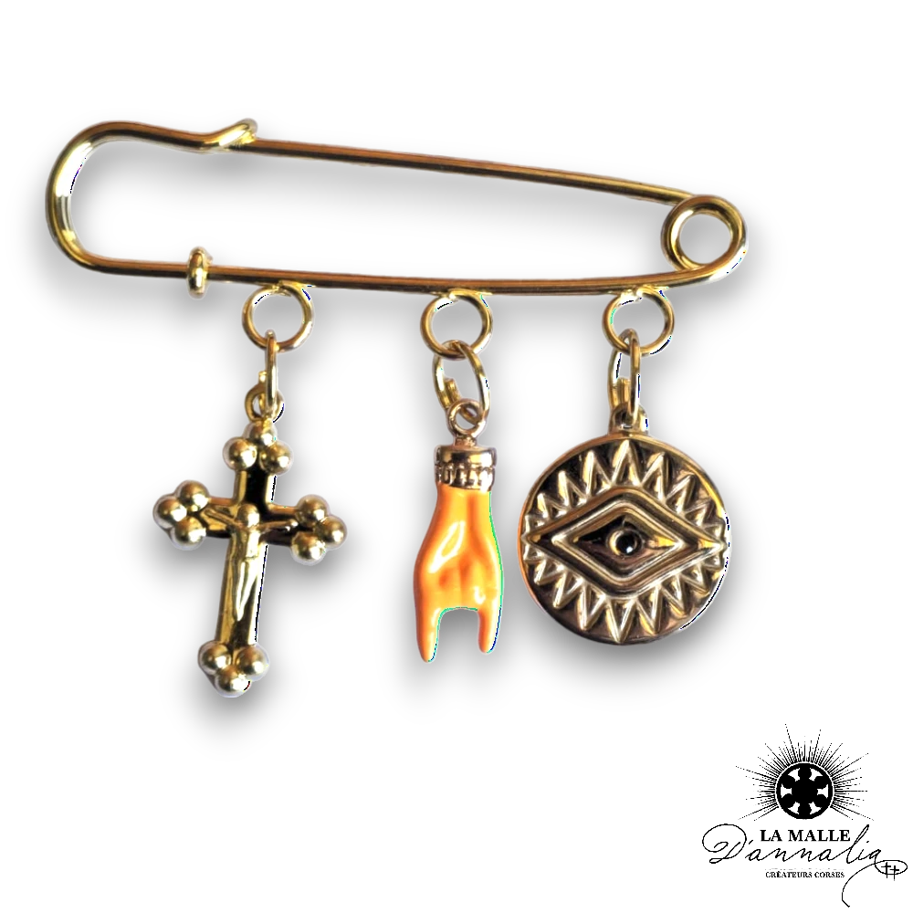 broche bijou croix orange lamalledannalia
