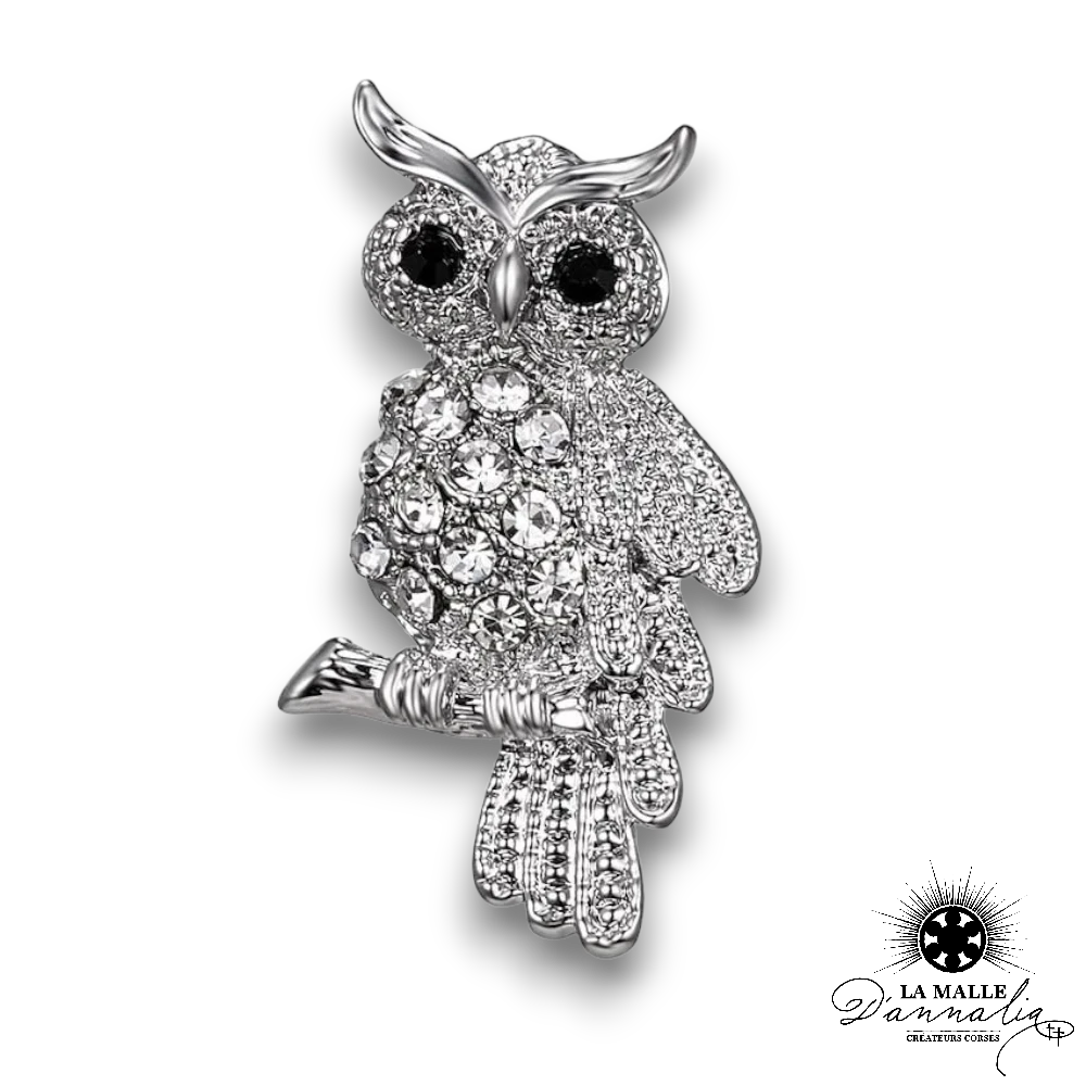 Broche Vintage Hibou / Chouette En Cristal - Occasion, Envoi France Gratuit