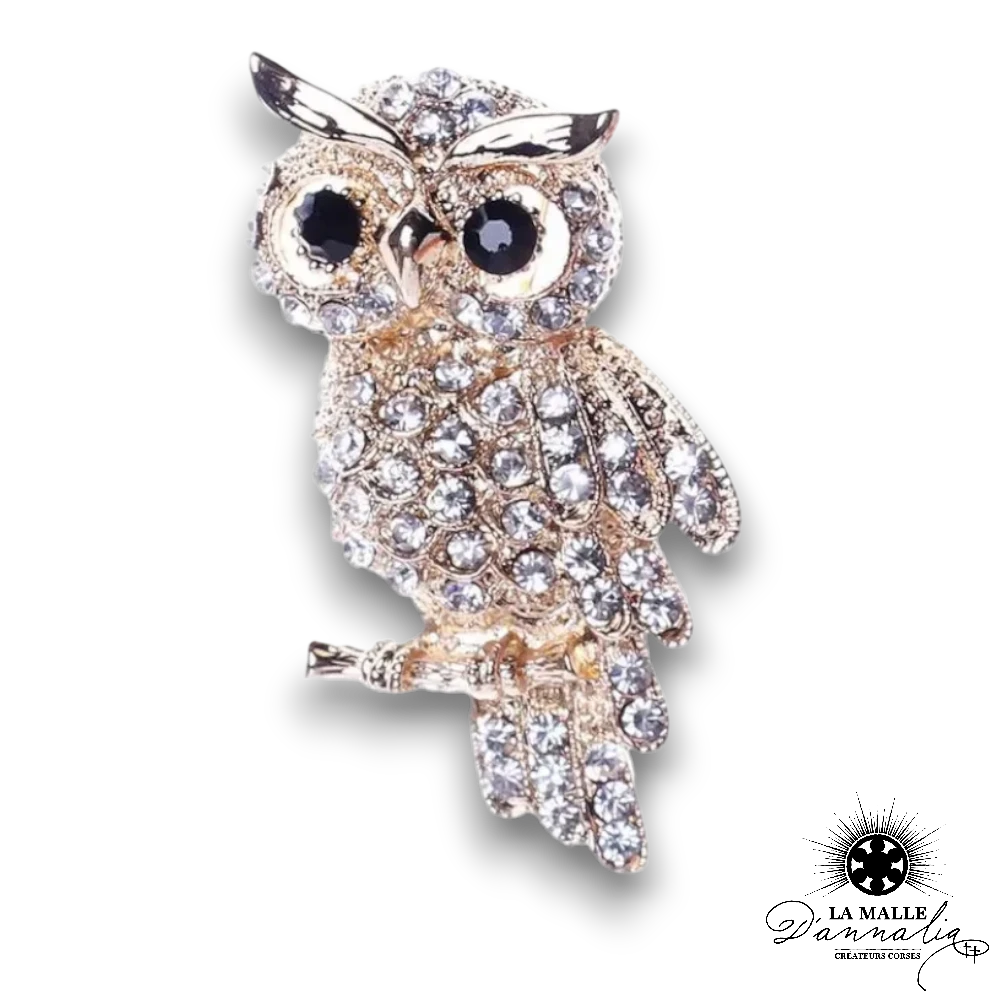 broche bijoux hibou strass lamalledannalia