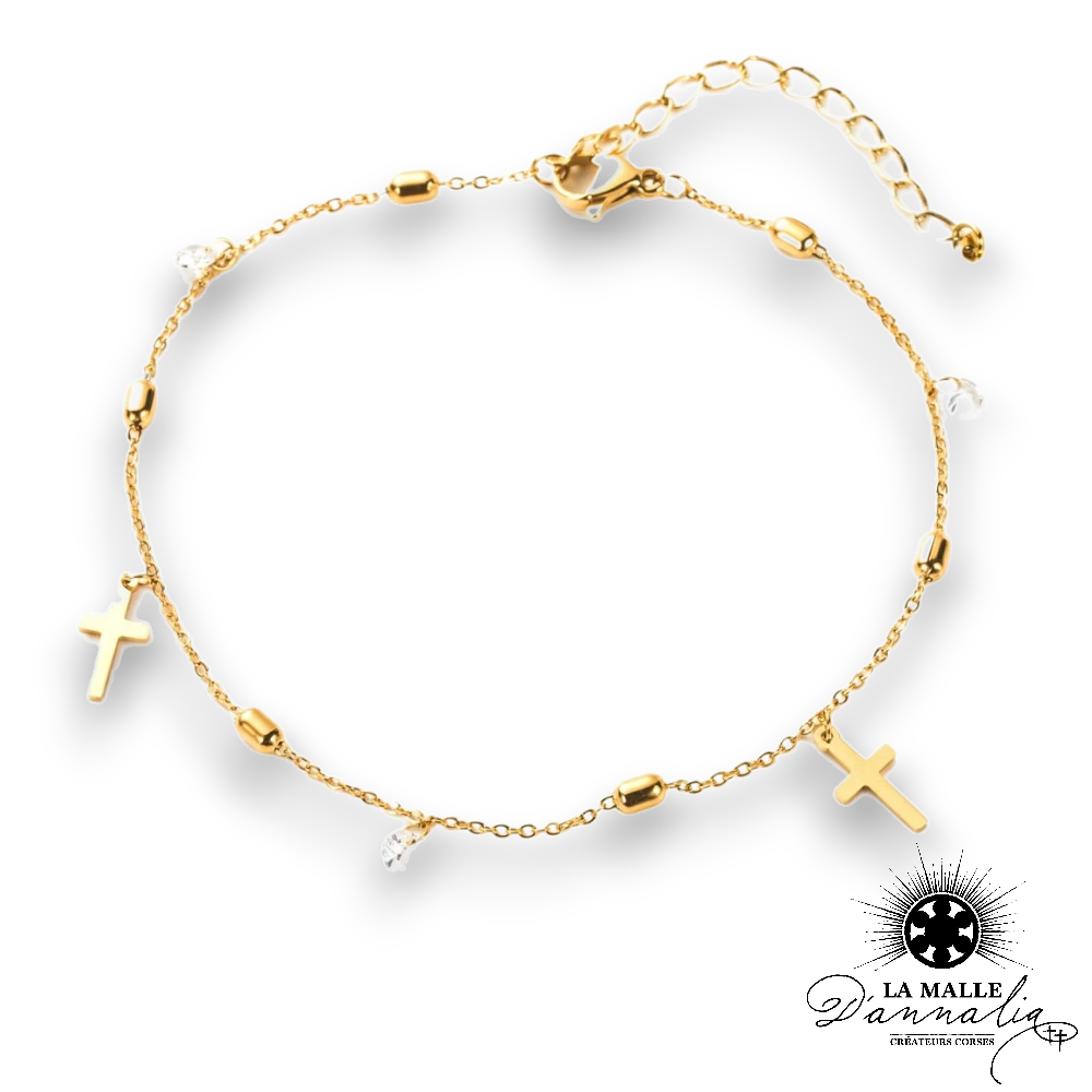 chaîne de cheville croix strass lamalledannalia