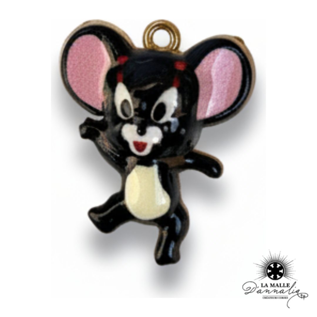breloque souris émaillée noire rose dessin animé charm ludique fantaisie La Malle d'Annalia
