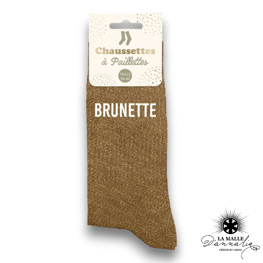 chaussette modepaillete brunette marron message lamalledannalia