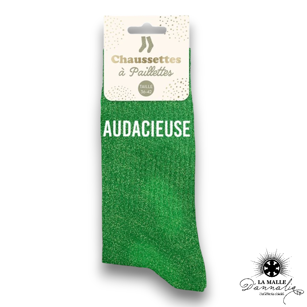 chaussette paillete audacieuse verte lamalledannalia