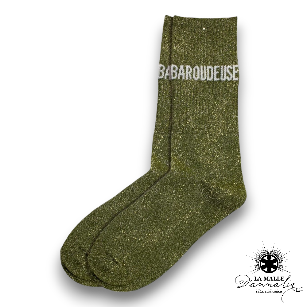 chaussette paillete baroudeuse vert lamalledannalia