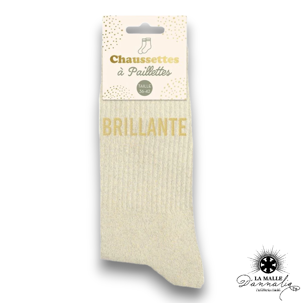 chaussette paillete brillante beige lamalledannalia