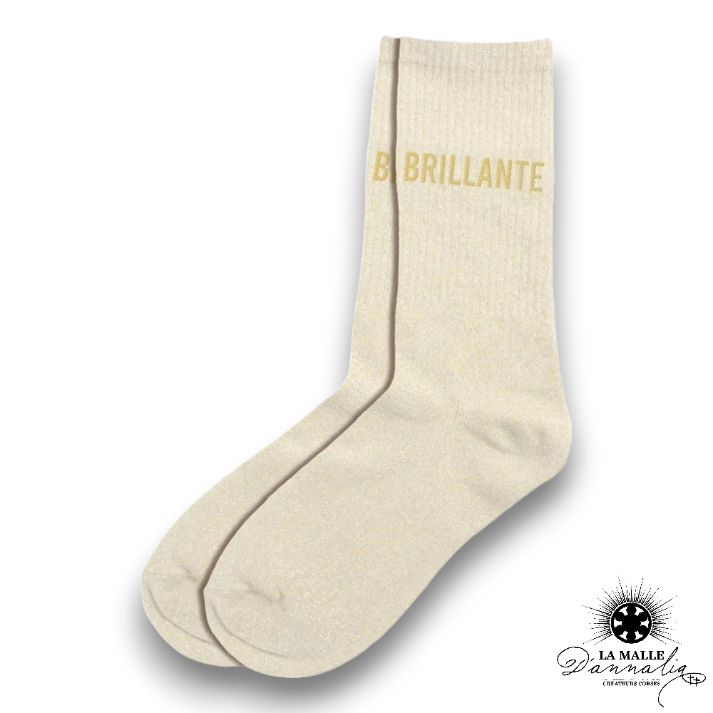 chaussette paillete brillante beige mode lamalledannalia