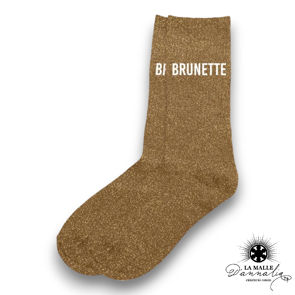 chaussette message paillete brunette marron mode lamalledannalia