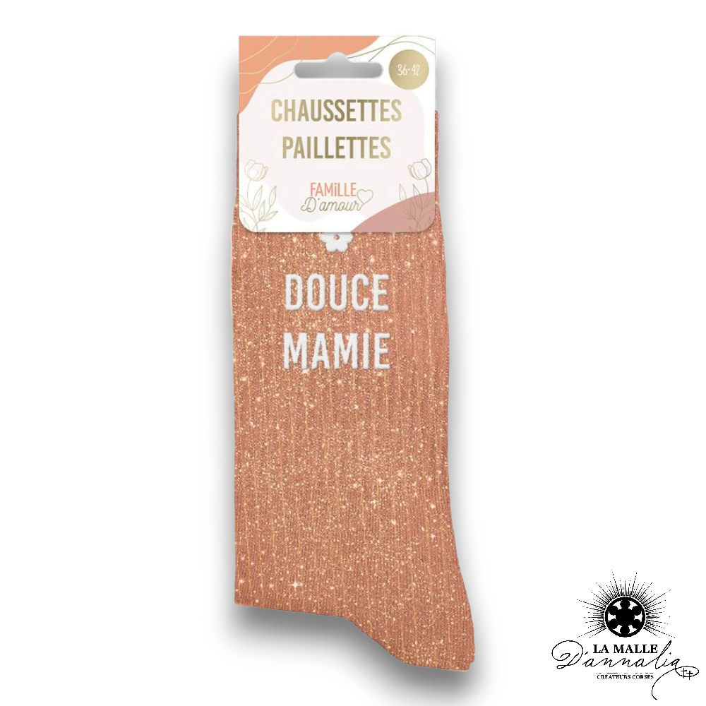 chaussette paillete message mamie rose lamalledannalia