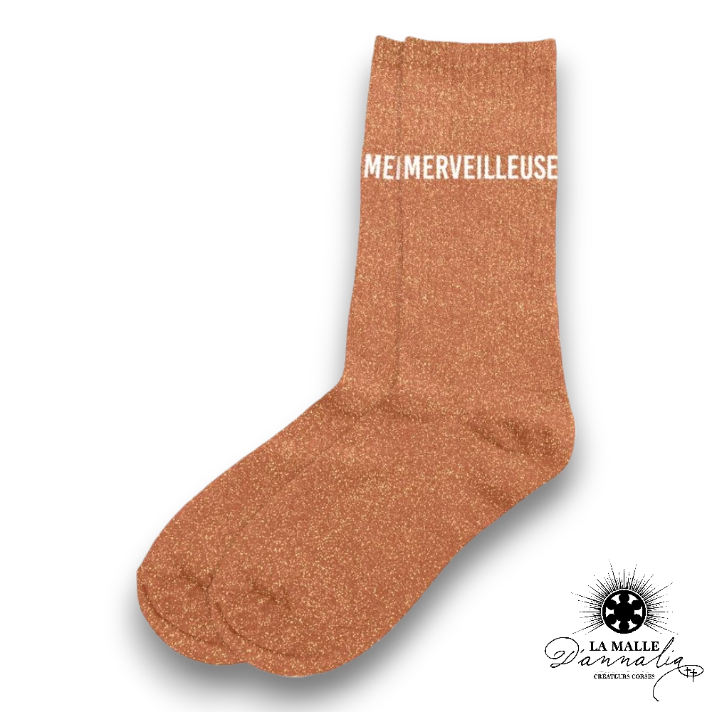 chaussette paillete merveilleuse marron lamalledannalia