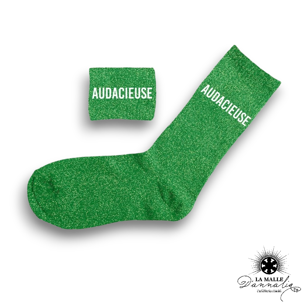 chaussette paillete message audacieuse verte mode lamalledannalia