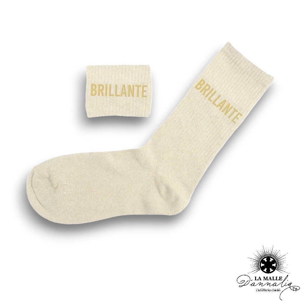 chaussette paillete message brillante beige mode lamalledannalia