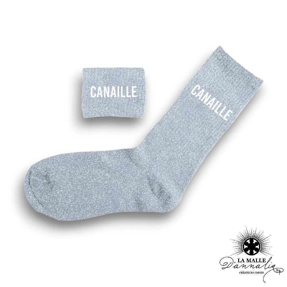 chaussette paillete message canaille grise lamalledannalia