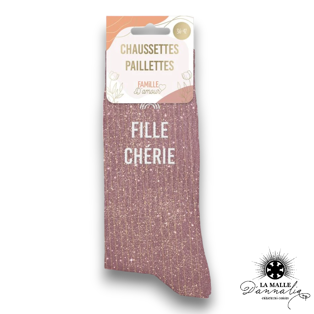 chaussette paillete message cherie rose mode lamalledannalia