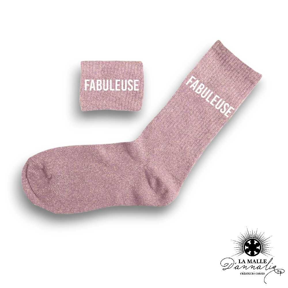 chaussette paillete message fabuleuse rose mode lamalledannalia