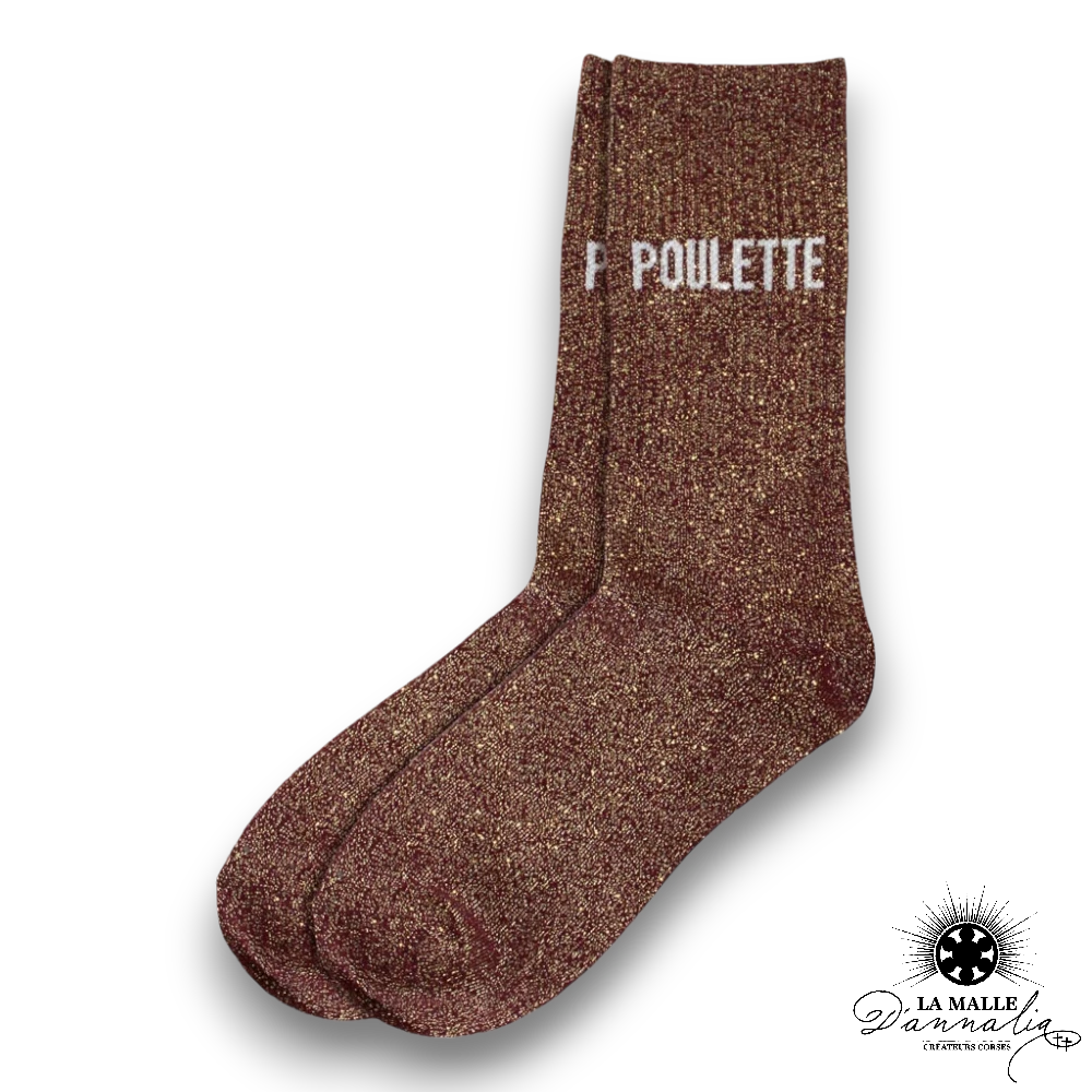 chaussette paillete message poulette marron lamalledannalia