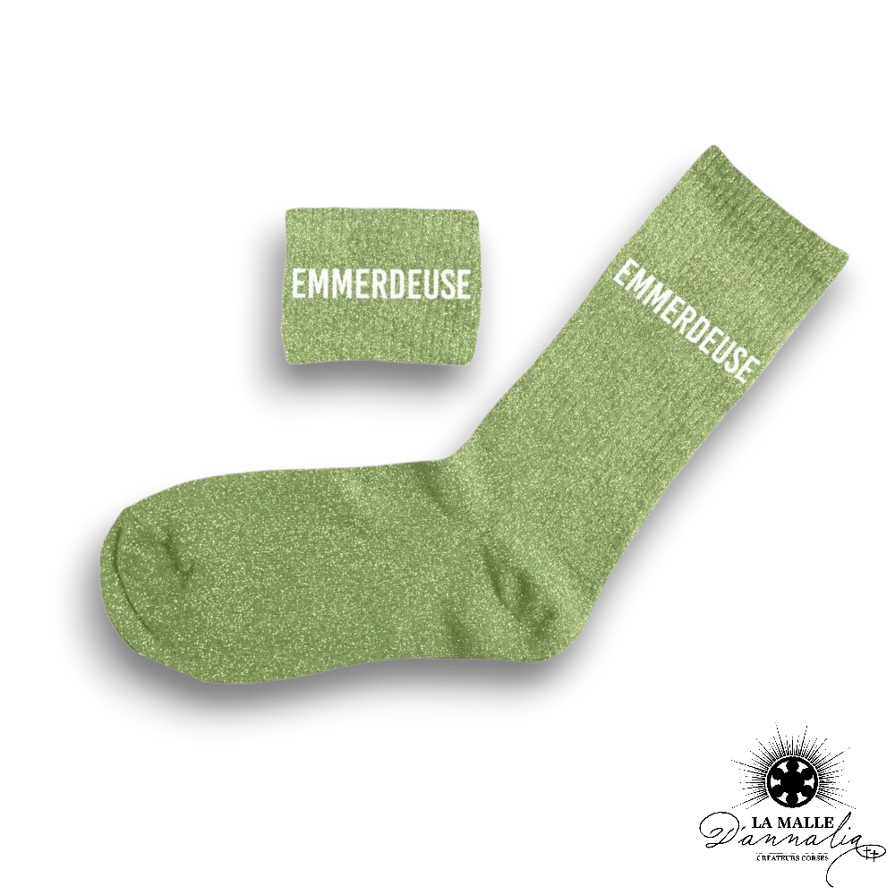 chaussette paillettes emmerdeuse vert lamalledannalia