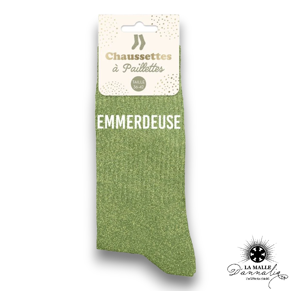 chaussette paillettes emmerdeuse vert lamalledannalia