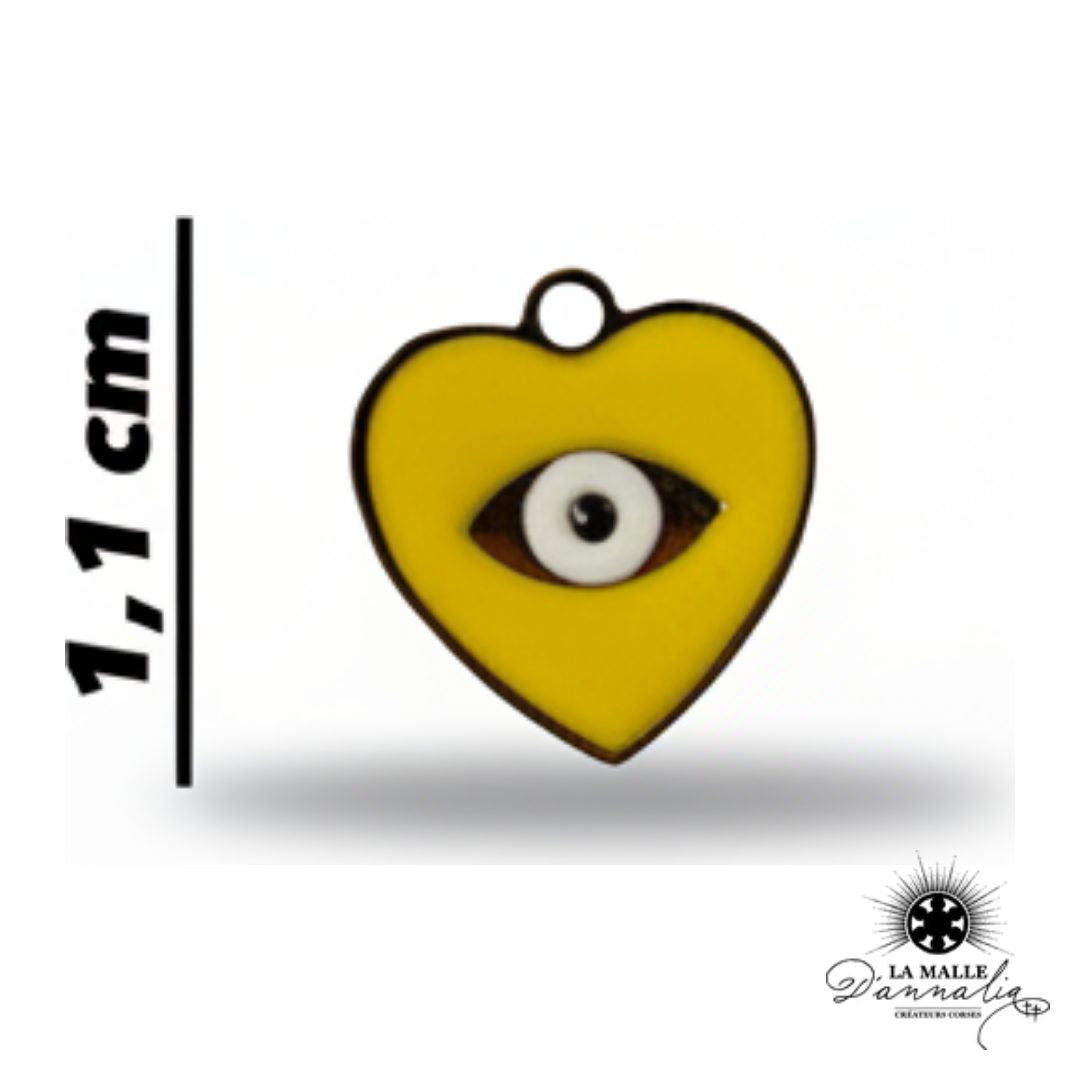 Breloque Cœur Jaune Œil — Micro Charm Talisman 1,1 cm