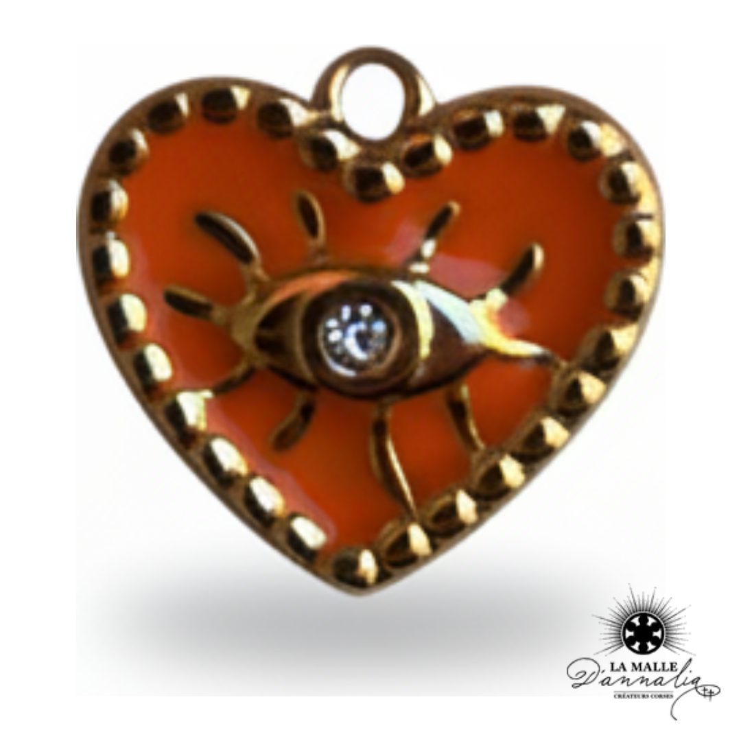 Breloque Cœur Œil Orange — Charm Talisman Solaire 1,5 cm