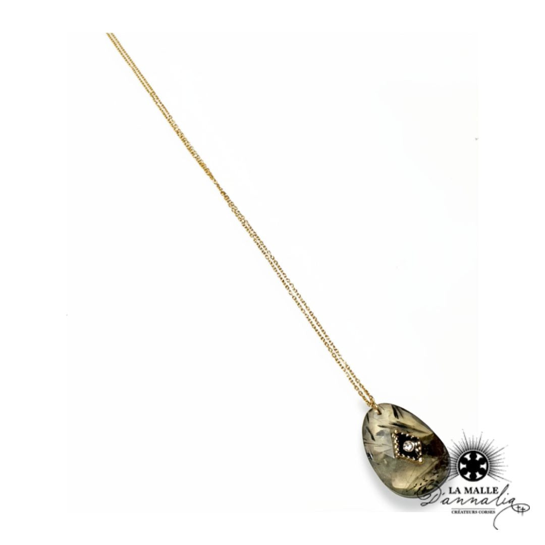 Collier Sautoir Pendentif Pierre Facettée Acier 316L — Bastia