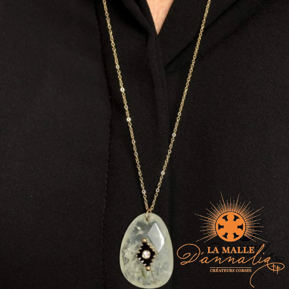 Collier Sautoir Pendentif Pierre Facettée Acier 316L — Bastia