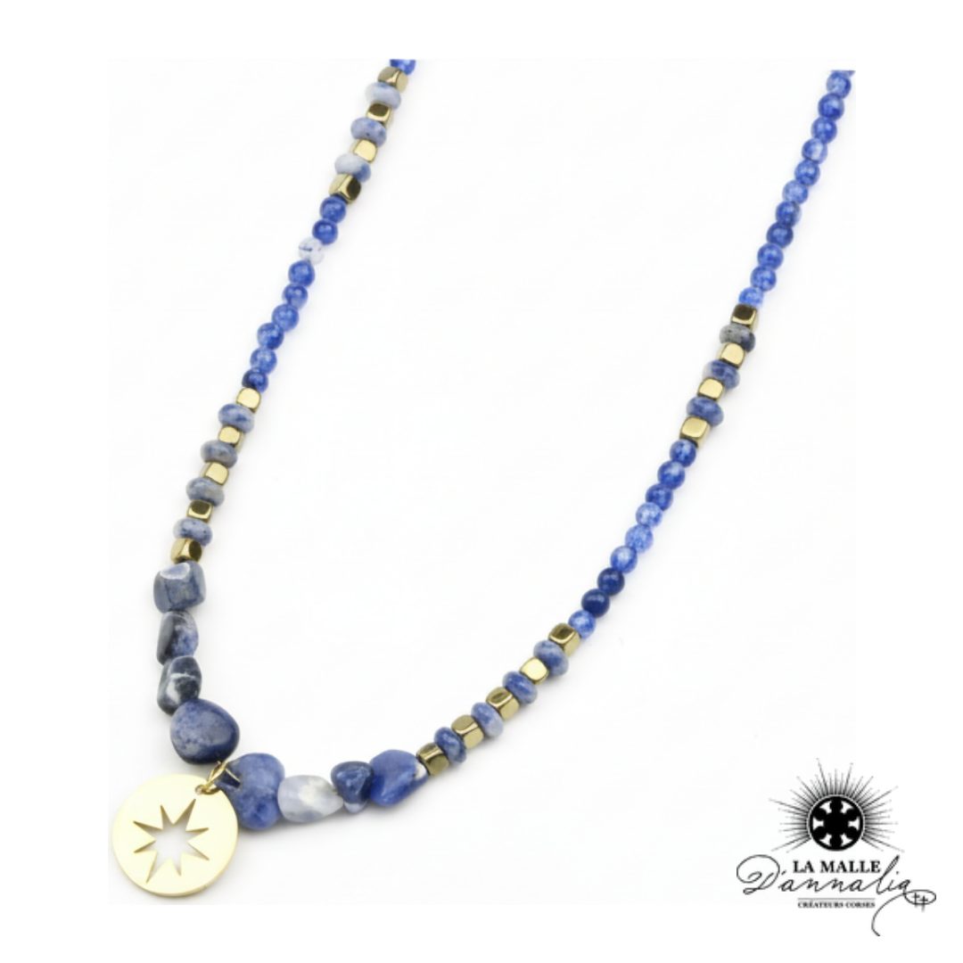 Collier court Pierre et  étoile du berger acier inoxydable