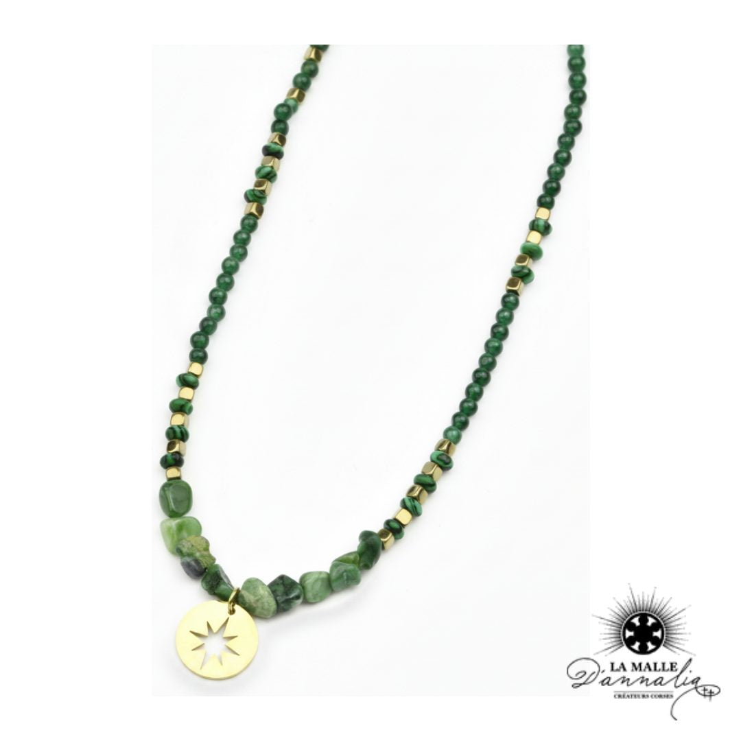 Collier court Pierre et  étoile du berger acier inoxydable