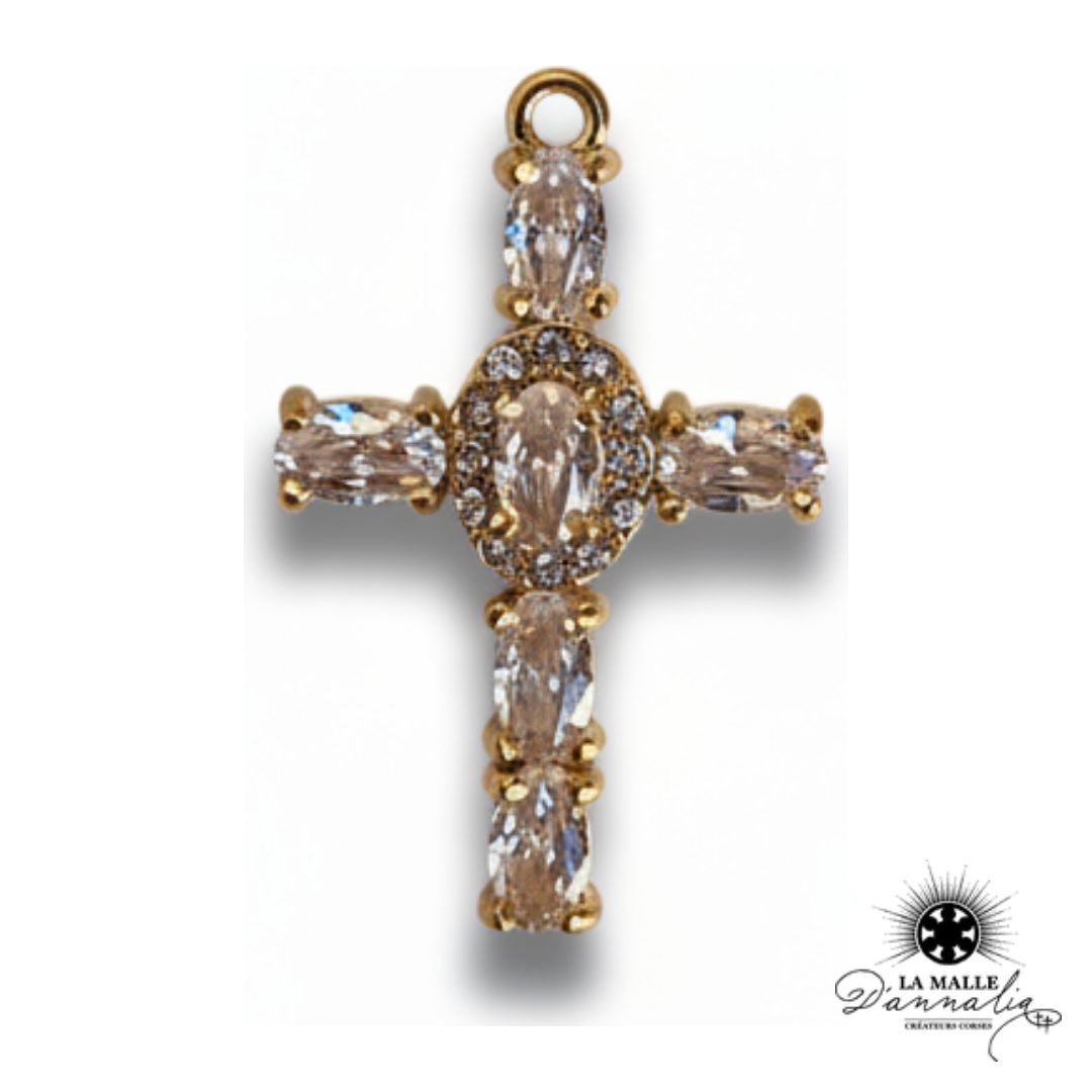 breloque croix sertie cristaux scintillants 2,5cm charm foi prestige doré La Malle d'Annalia