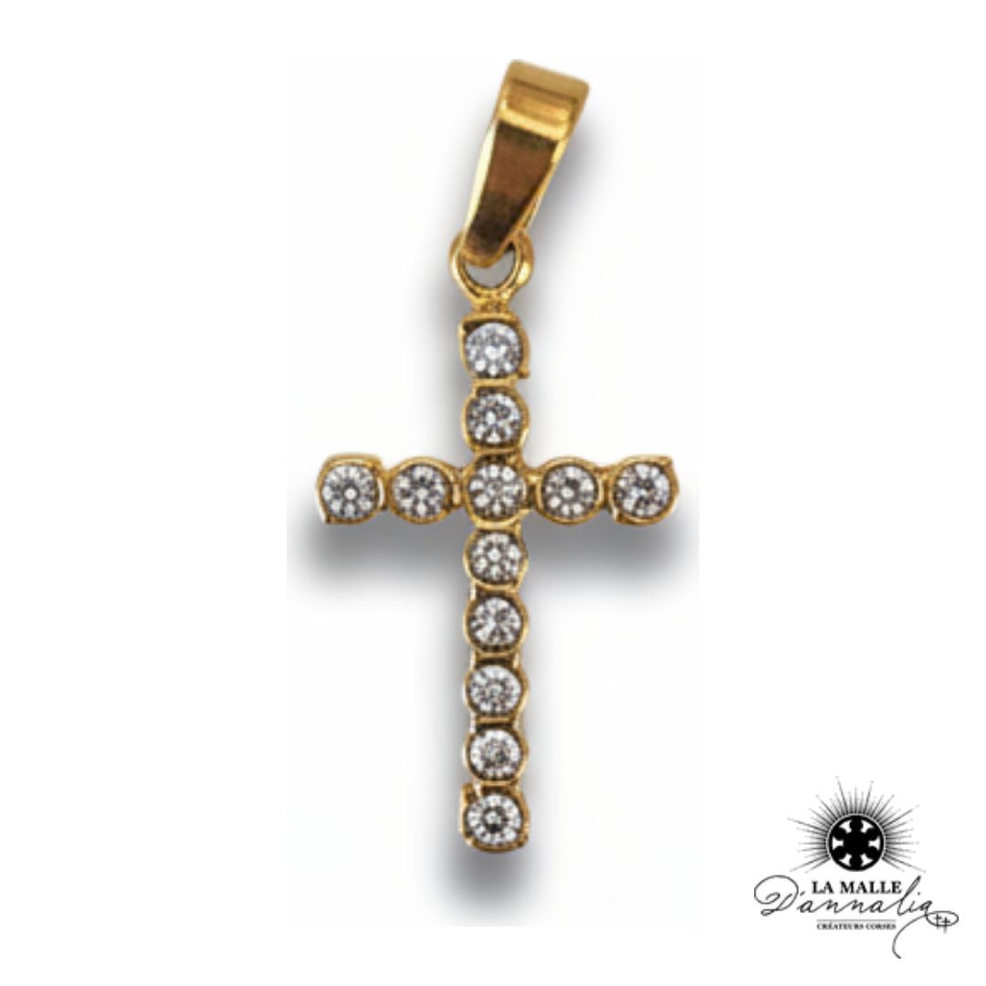 breloque croix dorée sertie cristaux scintillants 2,1cm charm foi lumineux La Malle d'Annalia