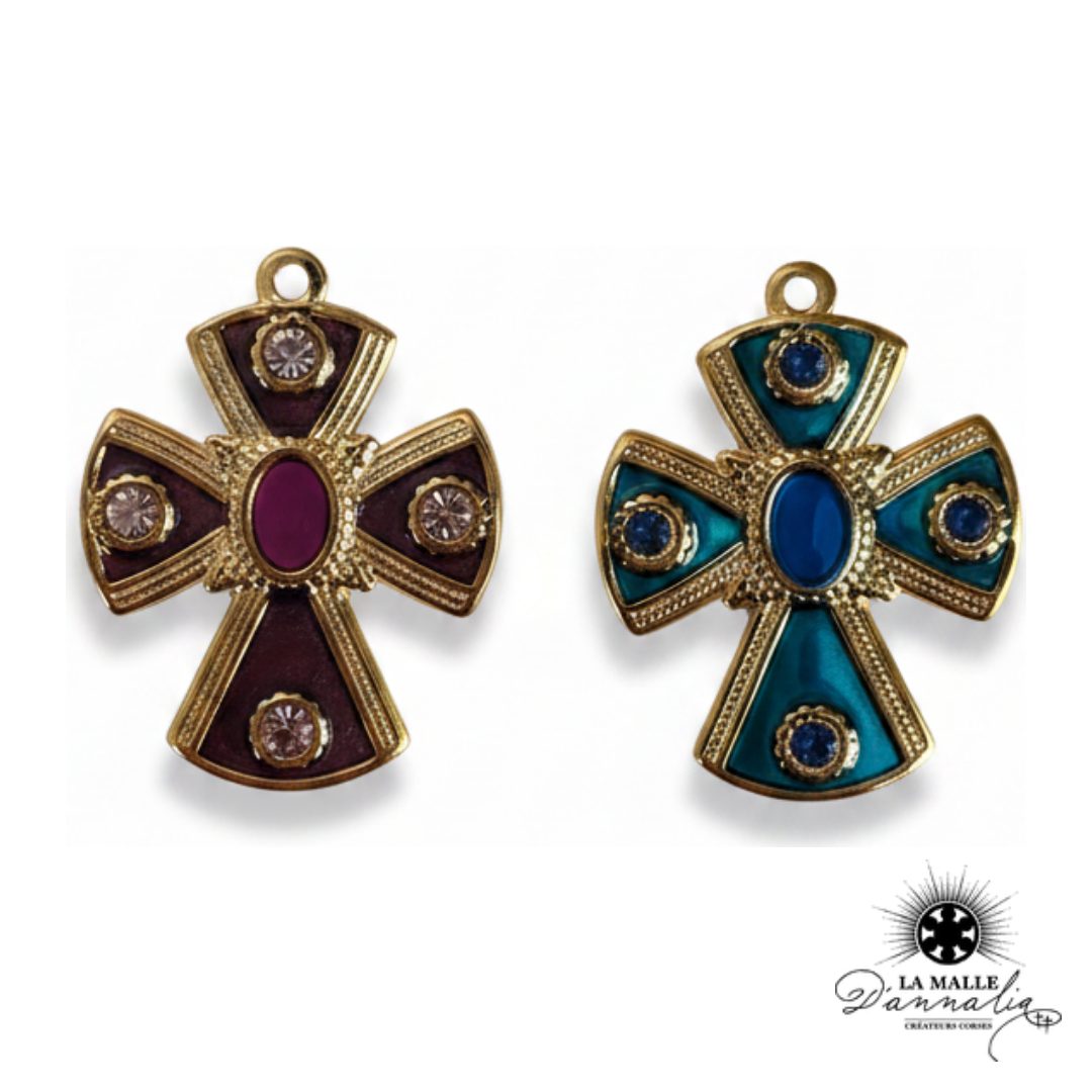 breloque croix byzantine émaillée sertie cristaux 3cm charm opulent sacré La Malle d'Annalia