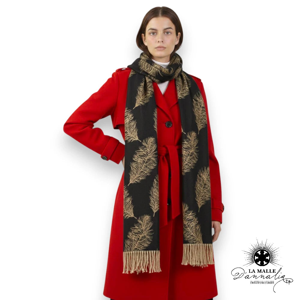 echarpes noir irisee hiver dore classique discret composition graphisme vert polyester lurex chaud fleur lamalledannalia