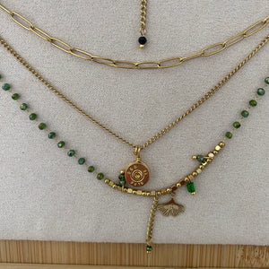 VALERIA: collier triple avec perles et douille dorée à l'or fin