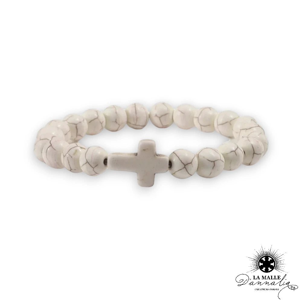 lamalledannalia bijou bracelet elastique perle croix marbre
