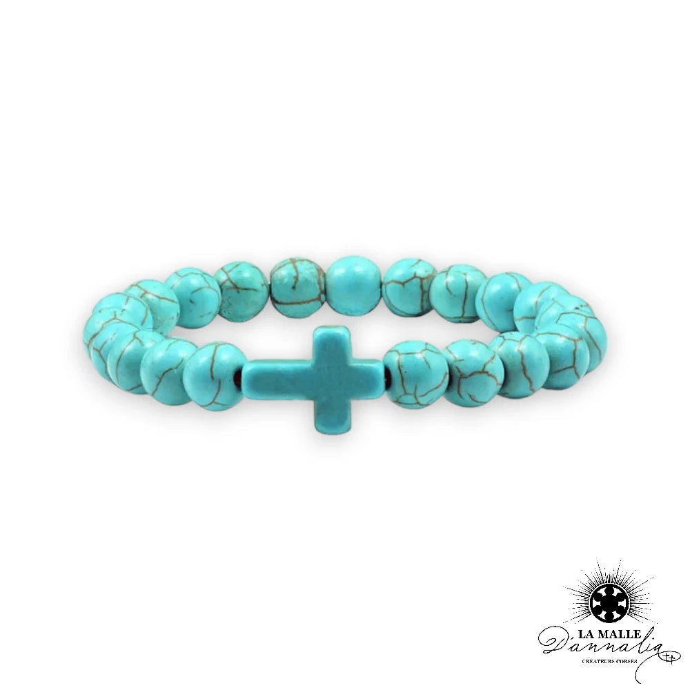 lamalledannalia bijou bracelet elastique perle croix turquoise