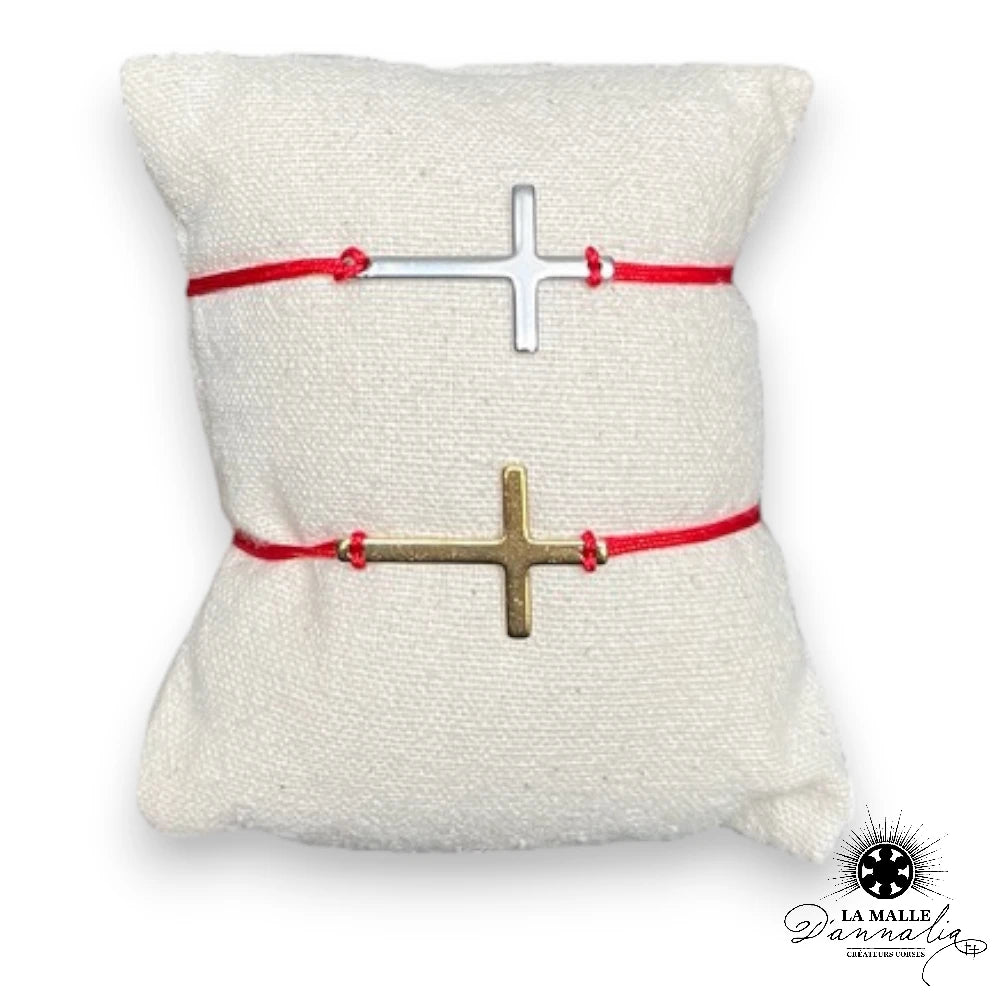 Bracelets Fil Rouge grande croix en acier inoxydable protection corse